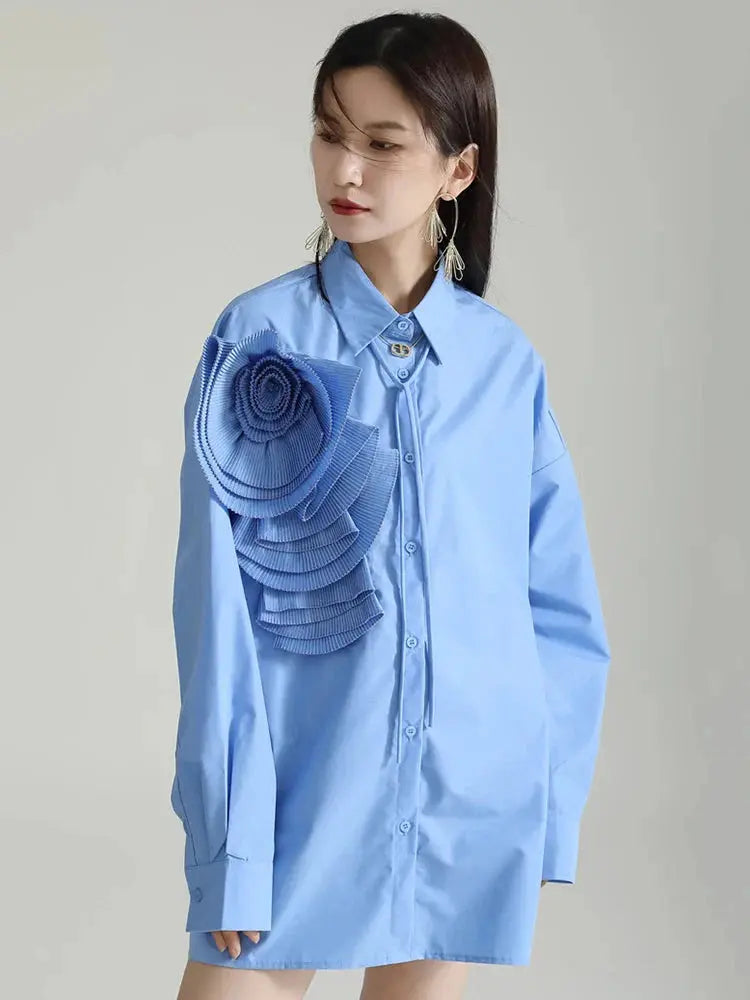 Sheltey Ruffle Flower Blouse - Blue by Marigold Shadows Marigold Shadows