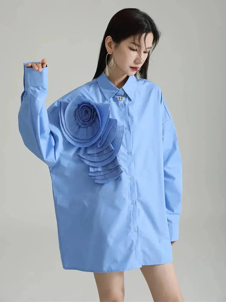 Sheltey Ruffle Flower Blouse - Blue by Marigold Shadows Marigold Shadows