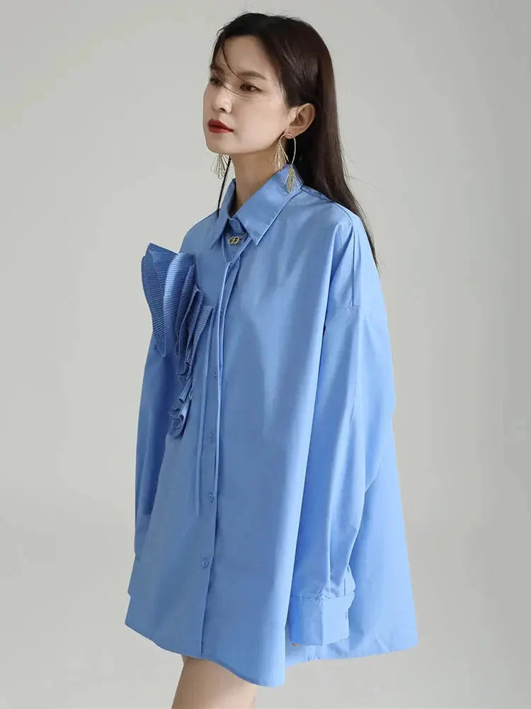 Sheltey Ruffle Flower Blouse - Blue by Marigold Shadows Marigold Shadows