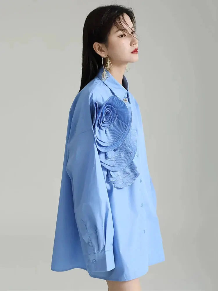 Sheltey Ruffle Flower Blouse - Blue by Marigold Shadows Marigold Shadows