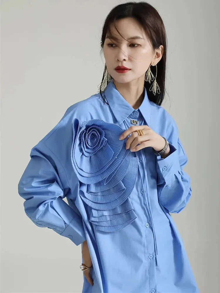 Sheltey Ruffle Flower Blouse - Blue by Marigold Shadows Marigold Shadows