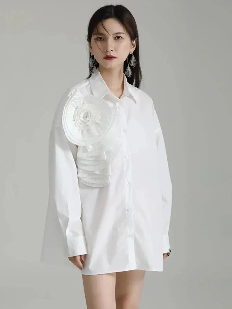 Sheltey Ruffle Flower Blouse - White by Marigold Shadows Marigold Shadows
