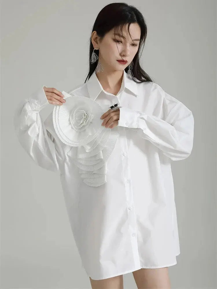 Sheltey Ruffle Flower Blouse - White by Marigold Shadows Marigold Shadows