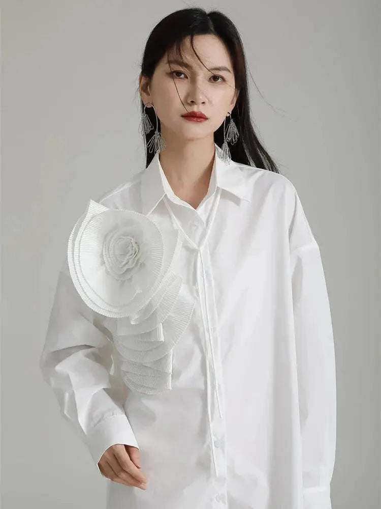 Sheltey Ruffle Flower Blouse - White by Marigold Shadows Marigold Shadows