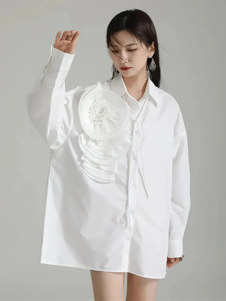 Sheltey Ruffle Flower Blouse - White by Marigold Shadows Marigold Shadows
