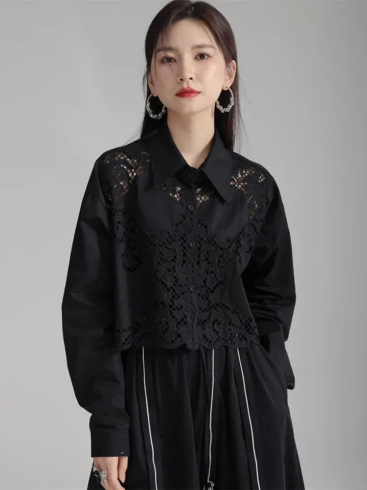 Sherrm Doiley Crop Button Up - Black by Marigold Shadows Marigold Shadows