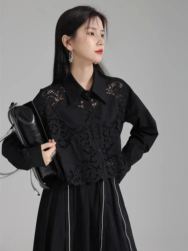 Sherrm Doiley Crop Button Up - Black by Marigold Shadows Marigold Shadows