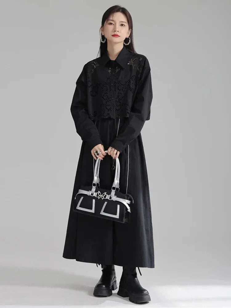 Sherrm Doiley Crop Button Up - Black by Marigold Shadows Marigold Shadows