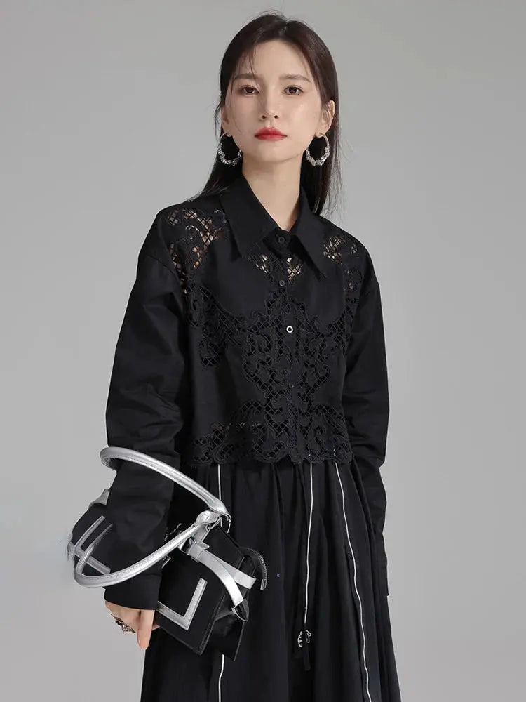 Sherrm Doiley Crop Button Up - Black by Marigold Shadows Marigold Shadows