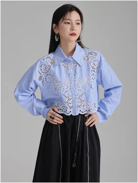 Sherrm Doiley Crop Button Up - Blue by Marigold Shadows Marigold Shadows