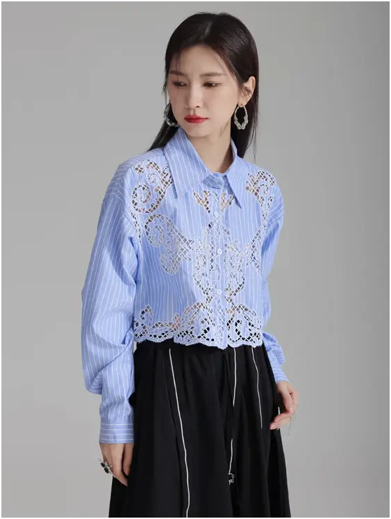 Sherrm Doiley Crop Button Up - Blue by Marigold Shadows Marigold Shadows