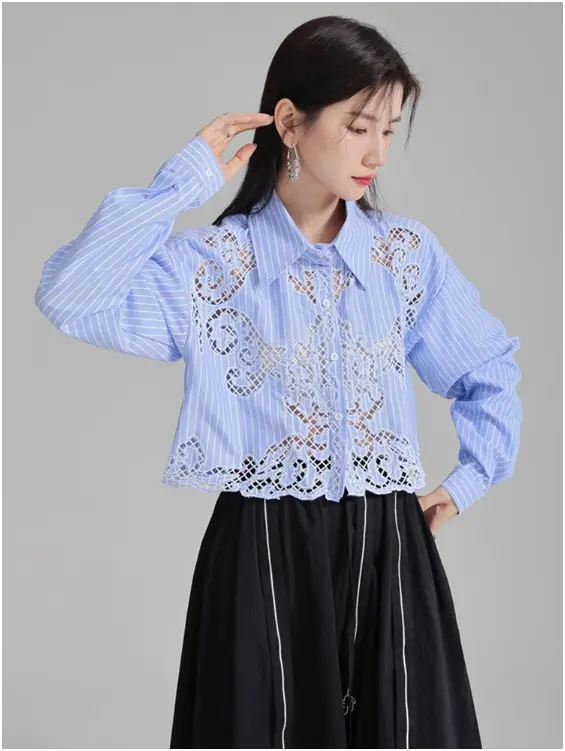 Sherrm Doiley Crop Button Up - Blue by Marigold Shadows Marigold Shadows