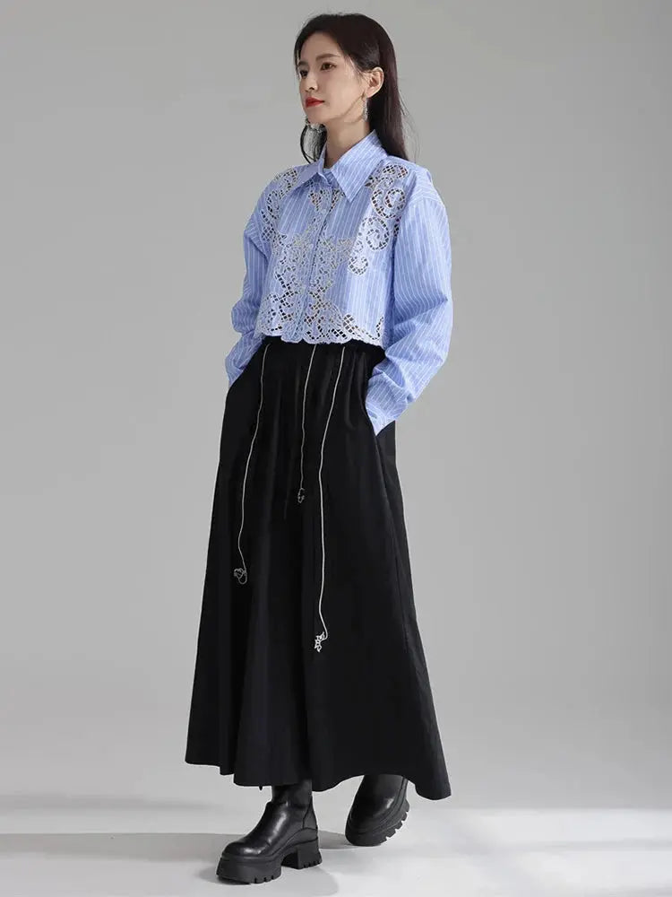 Sherrm Doiley Crop Button Up - Blue by Marigold Shadows Marigold Shadows