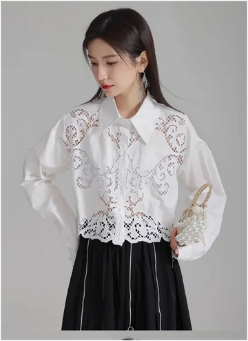 Sherrm Doiley Crop Button Up - White by Marigold Shadows Marigold Shadows