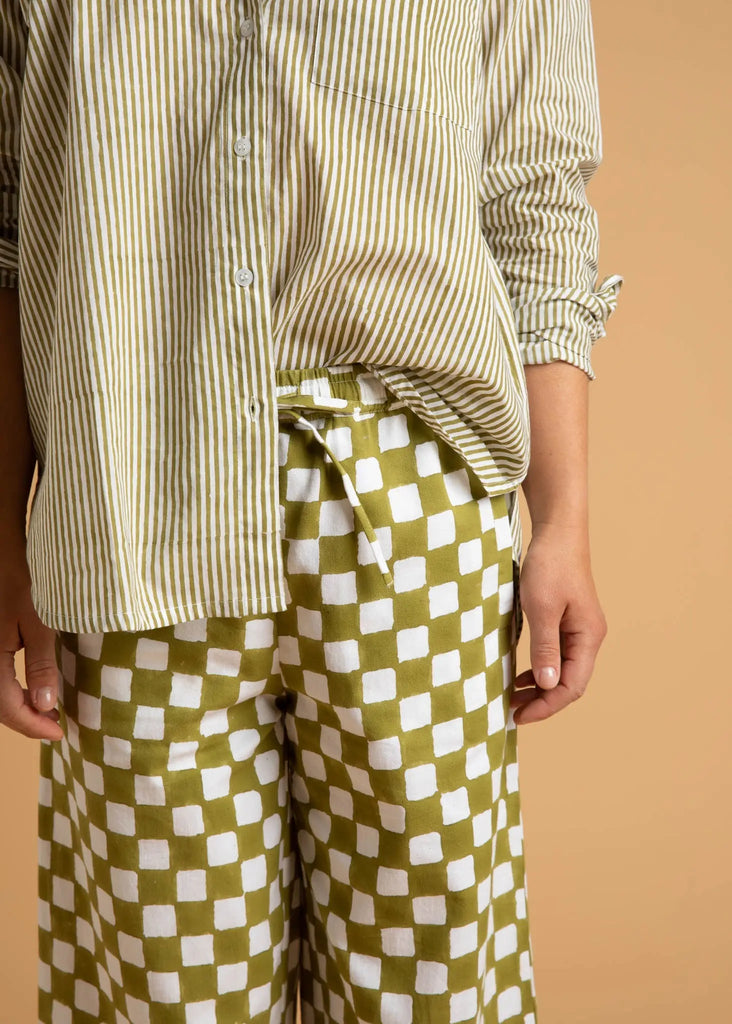 Shore Pant - Checkerboard Olive Oil by And For Good And For Good