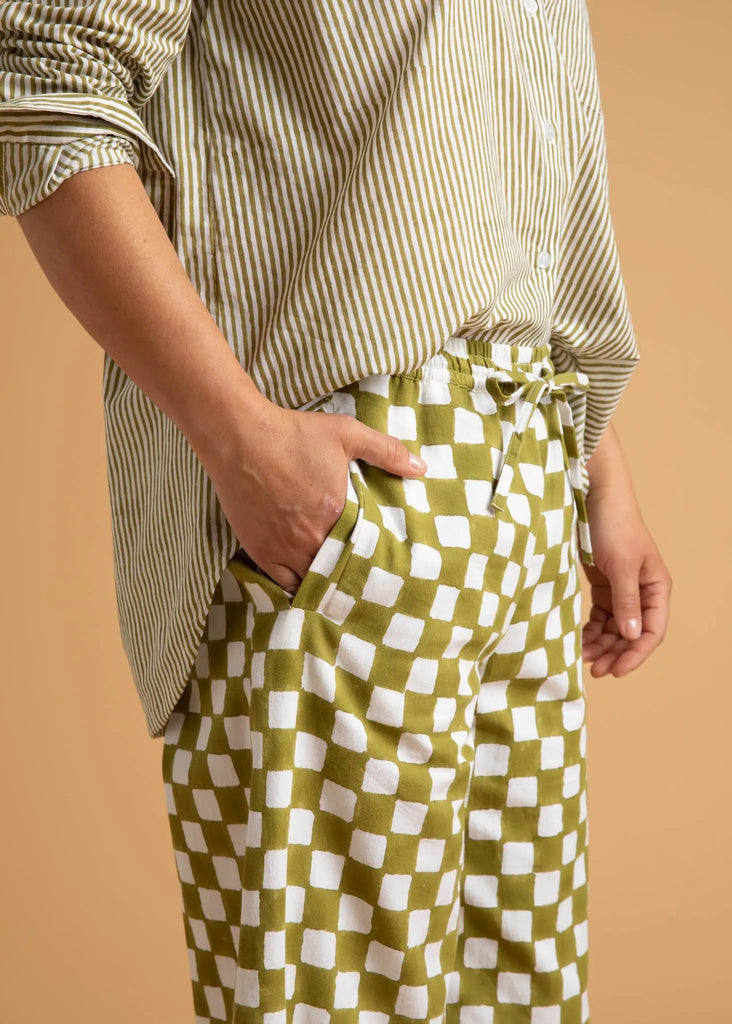 Shore Pant - Checkerboard Olive Oil by And For Good And For Good