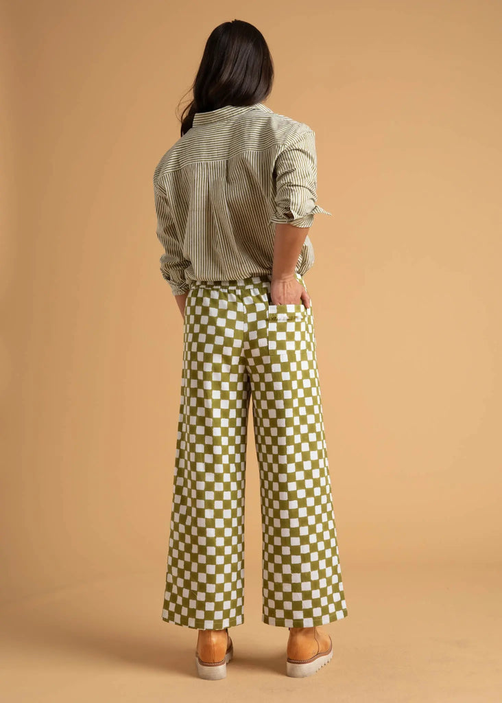 Shore Pant - Checkerboard Olive Oil by And For Good And For Good