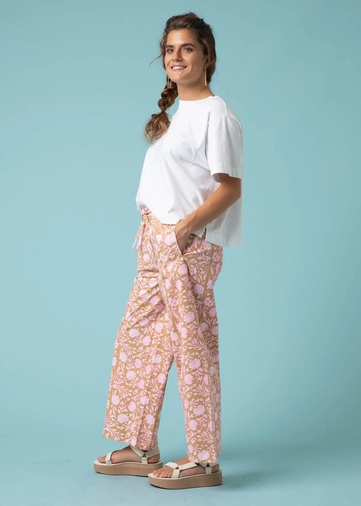 Shore Pant - Floral Escape in Baked Clay & Neon Pink by And For Good And For Good