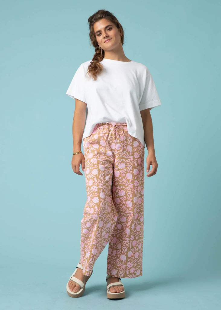 Shore Pant - Floral Escape in Baked Clay & Neon Pink by And For Good And For Good