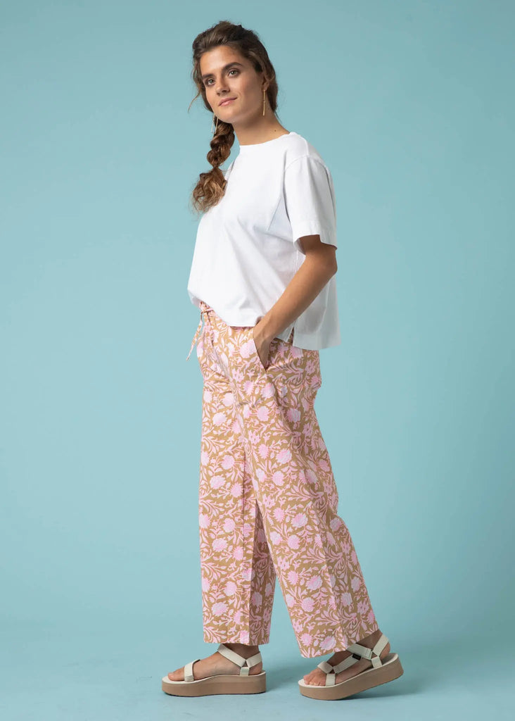 Shore Pant - Floral Escape in Baked Clay & Neon Pink by And For Good And For Good