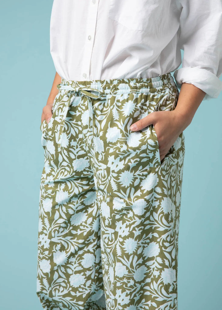 Shore Pant - Floral Escape in Olive Oil & Cerulean by And For Good And For Good