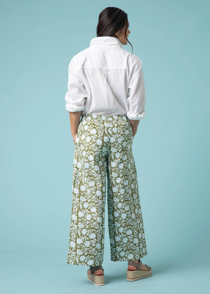 Shore Pant - Floral Escape in Olive Oil & Cerulean by And For Good And For Good