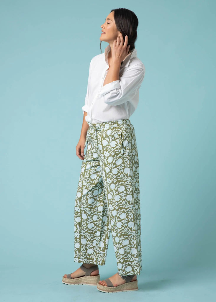 Shore Pant - Floral Escape in Olive Oil & Cerulean by And For Good And For Good