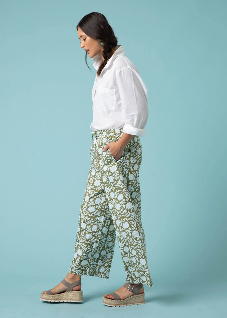 Shore Pant - Floral Escape in Olive Oil & Cerulean by And For Good And For Good