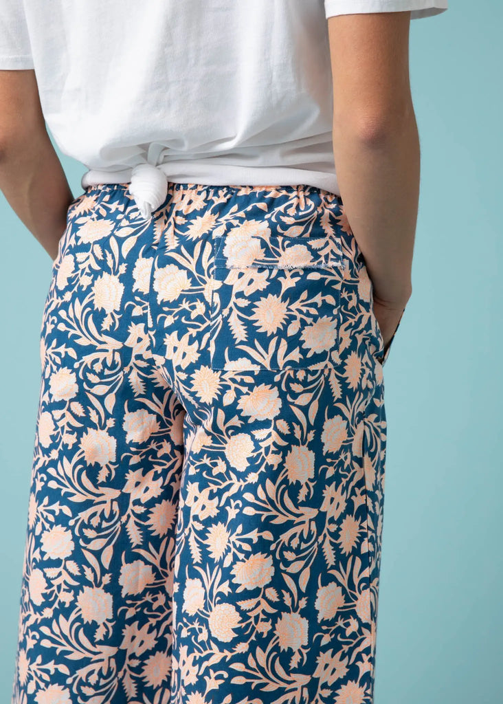 Shore Pant - Floral Escape in True Navy & Neon Peach by And For Good And For Good