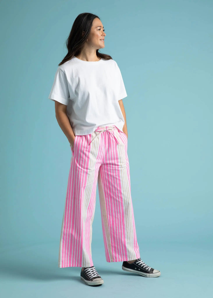 Shore Pant - Mixed Up Stripe - Baked Clay & Neon Pink by And For Good And For Good