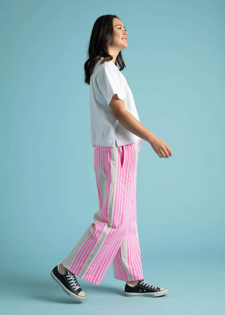 Shore Pant - Mixed Up Stripe - Baked Clay & Neon Pink by And For Good And For Good