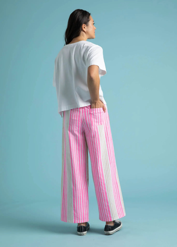 Shore Pant - Mixed Up Stripe - Baked Clay & Neon Pink by And For Good And For Good