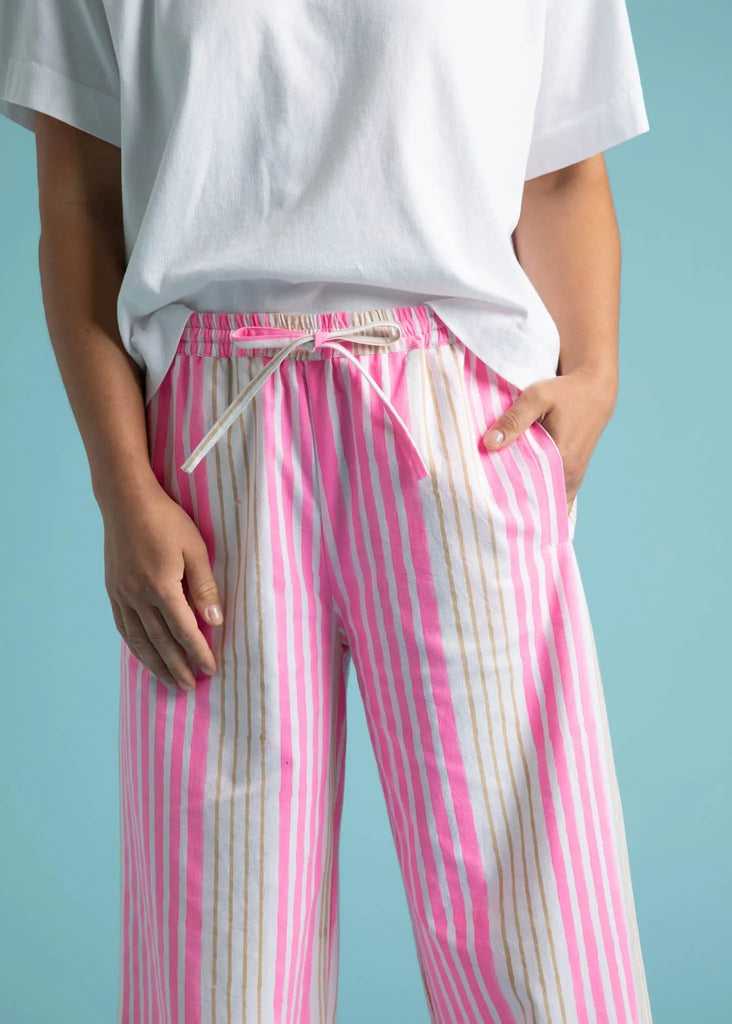 Shore Pant - Mixed Up Stripe - Baked Clay & Neon Pink by And For Good And For Good