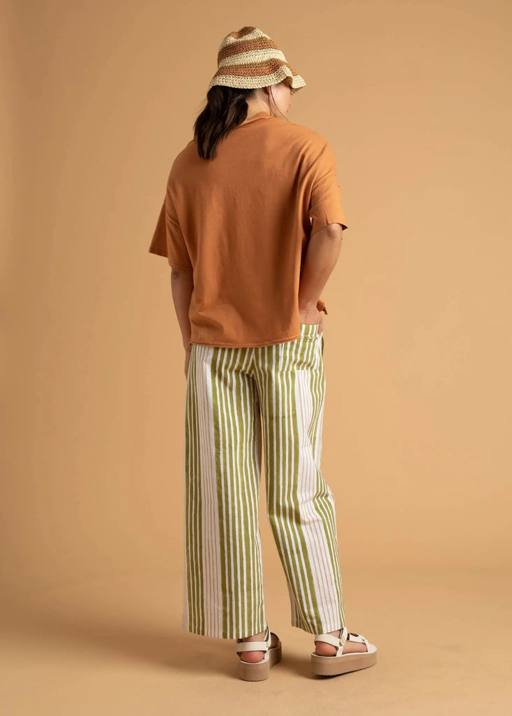 Shore Pant - Mixed Up Stripe Baked Clay & Olive Oil by And For Good And For Good