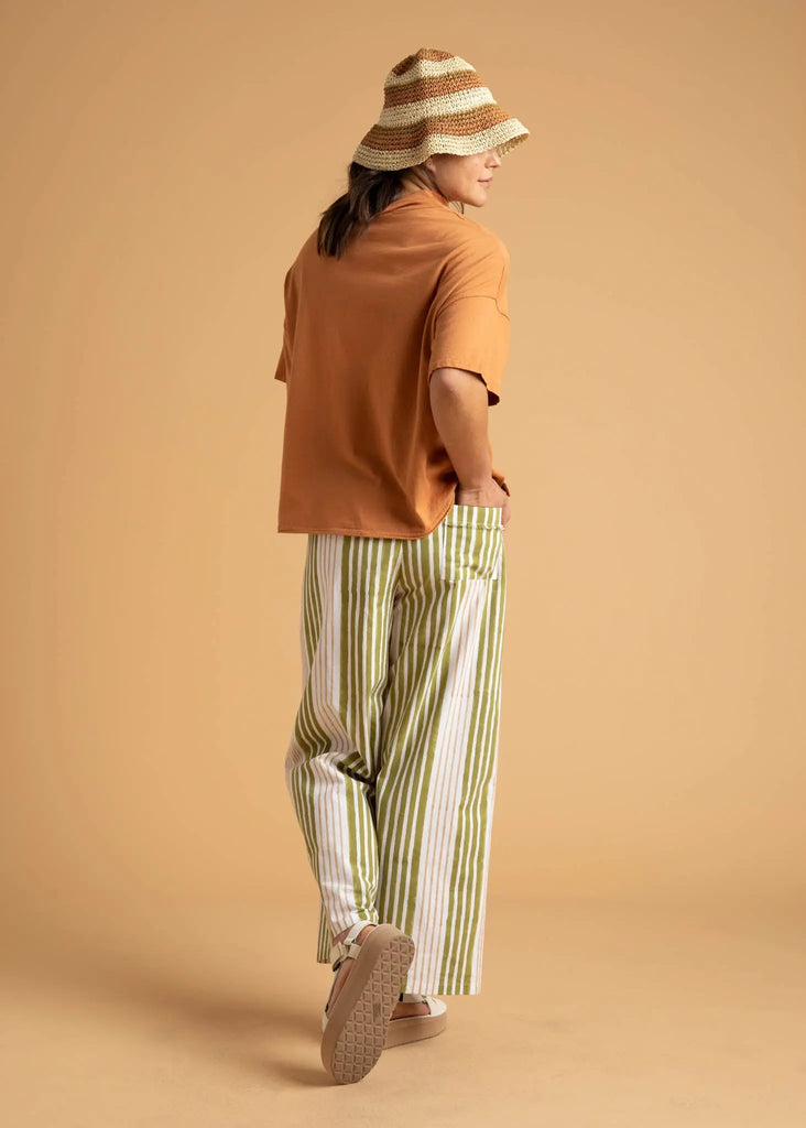 Shore Pant - Mixed Up Stripe Baked Clay & Olive Oil by And For Good And For Good