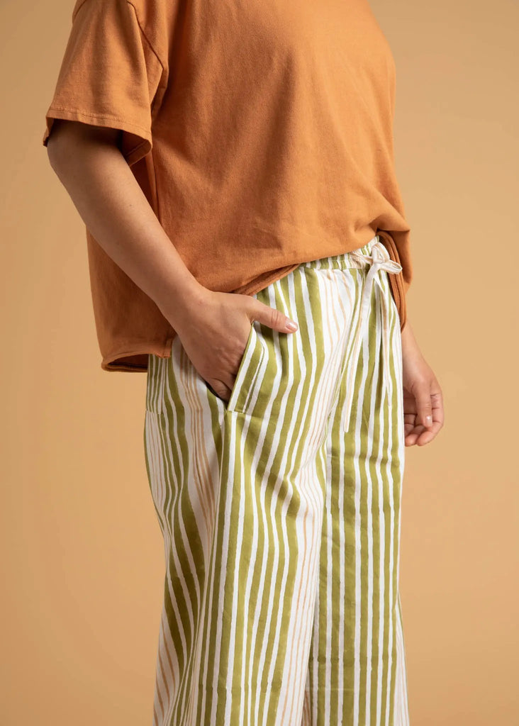 Shore Pant - Mixed Up Stripe Baked Clay & Olive Oil by And For Good And For Good