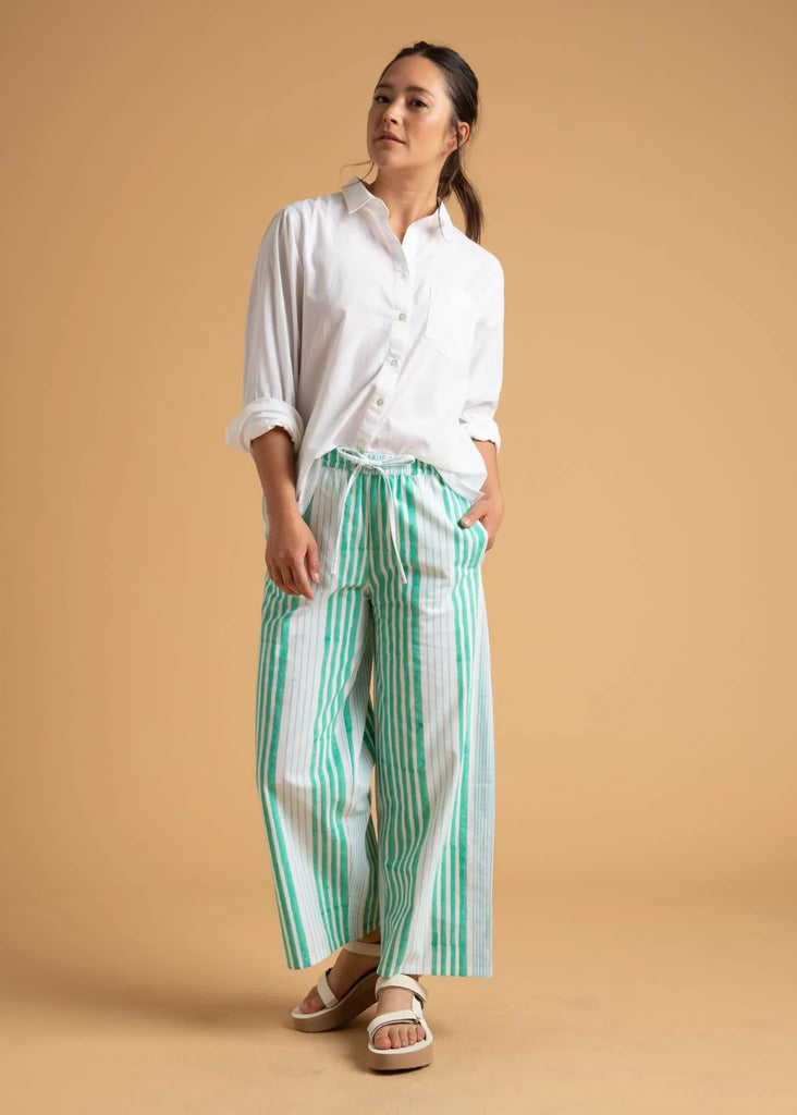 Shore Pant - Mixed Up Stripe - Seaglass & Cerulean by And For Good And For Good