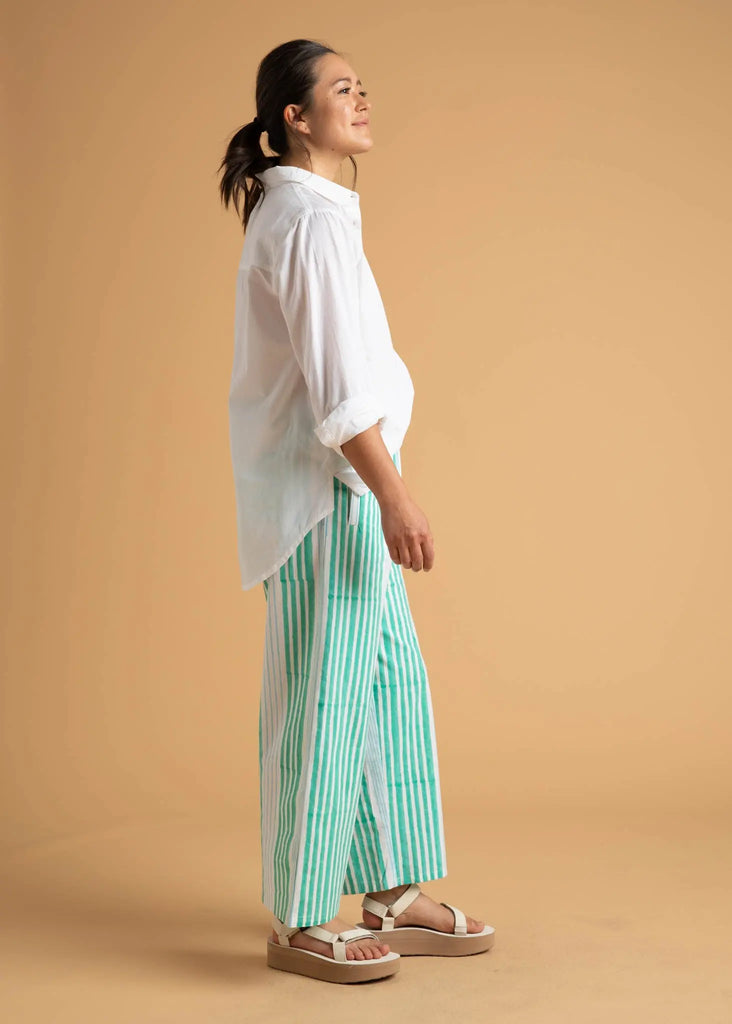 Shore Pant - Mixed Up Stripe - Seaglass & Cerulean by And For Good And For Good