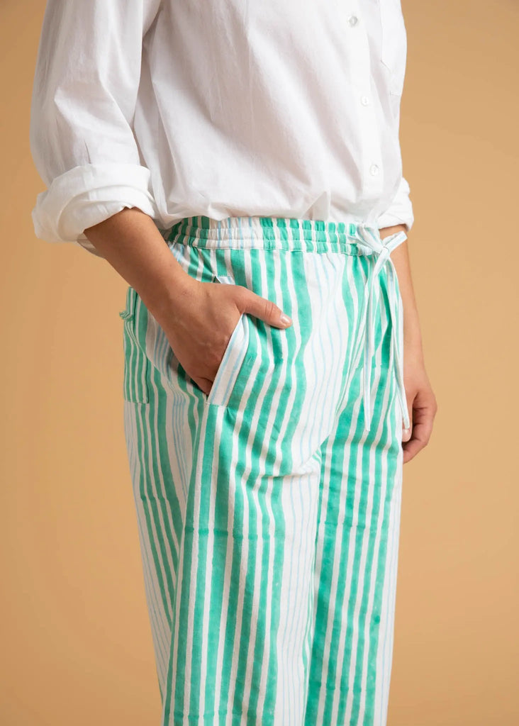 Shore Pant - Mixed Up Stripe - Seaglass & Cerulean by And For Good And For Good