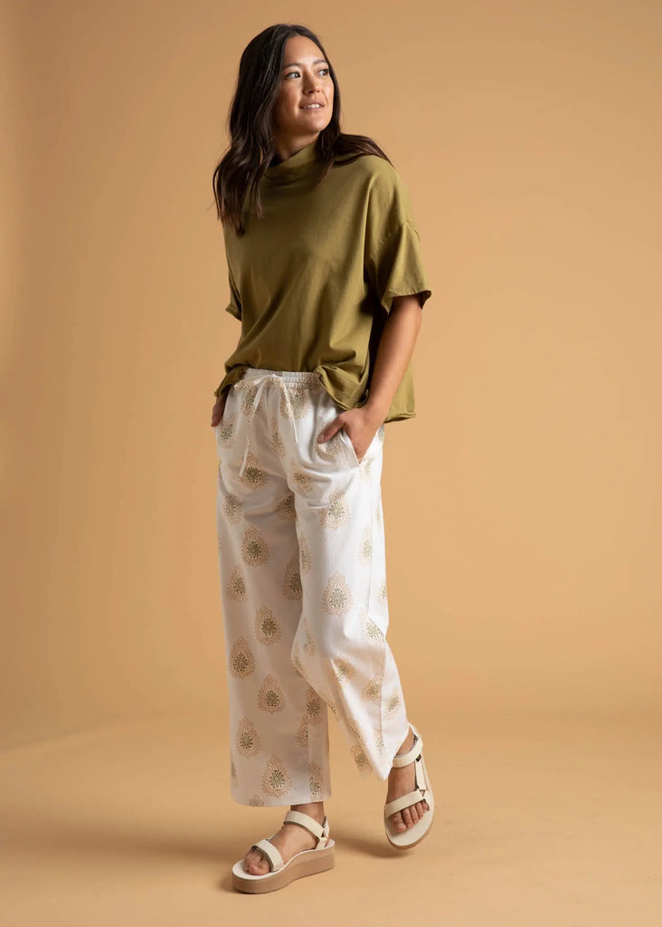 Shore Pant - Totem Paisley Baked Clay & Olive Oil by And For Good And For Good