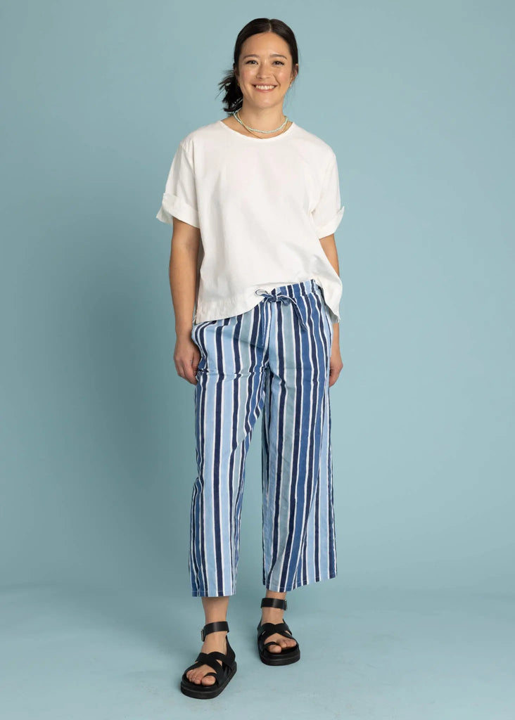 Shore Pant - Wallpaper Stripe Coastal Blue by And For Good And For Good