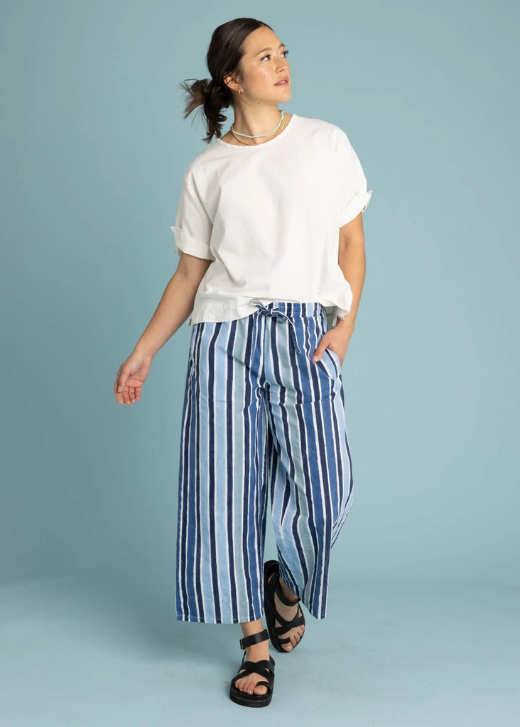 Shore Pant - Wallpaper Stripe Coastal Blue by And For Good And For Good