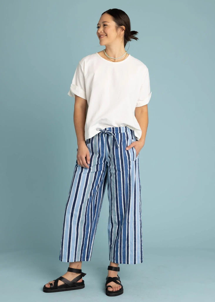 Shore Pant - Wallpaper Stripe Coastal Blue by And For Good And For Good