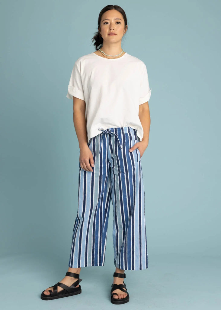 Shore Pant - Wallpaper Stripe Coastal Blue by And For Good And For Good