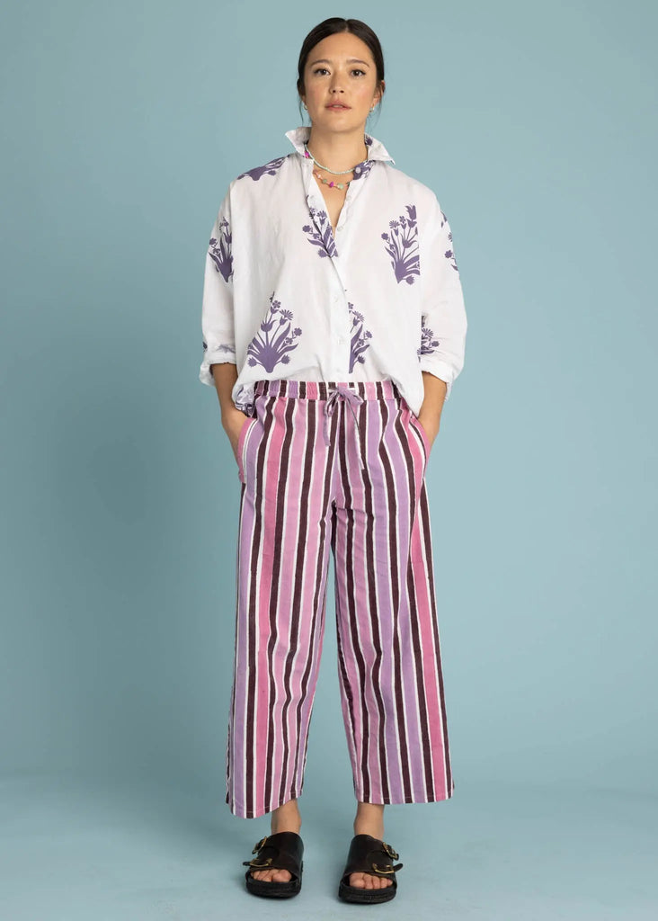 Shore Pant - Wallpaper Stripe Dahlia by And For Good And For Good