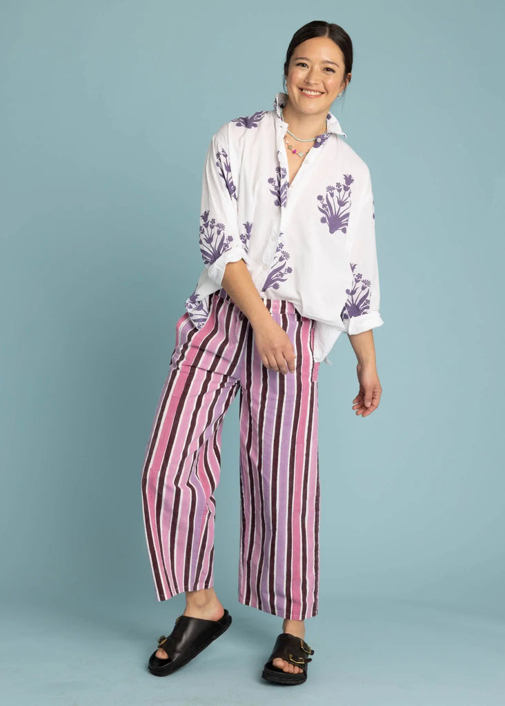 Shore Pant - Wallpaper Stripe Dahlia by And For Good And For Good