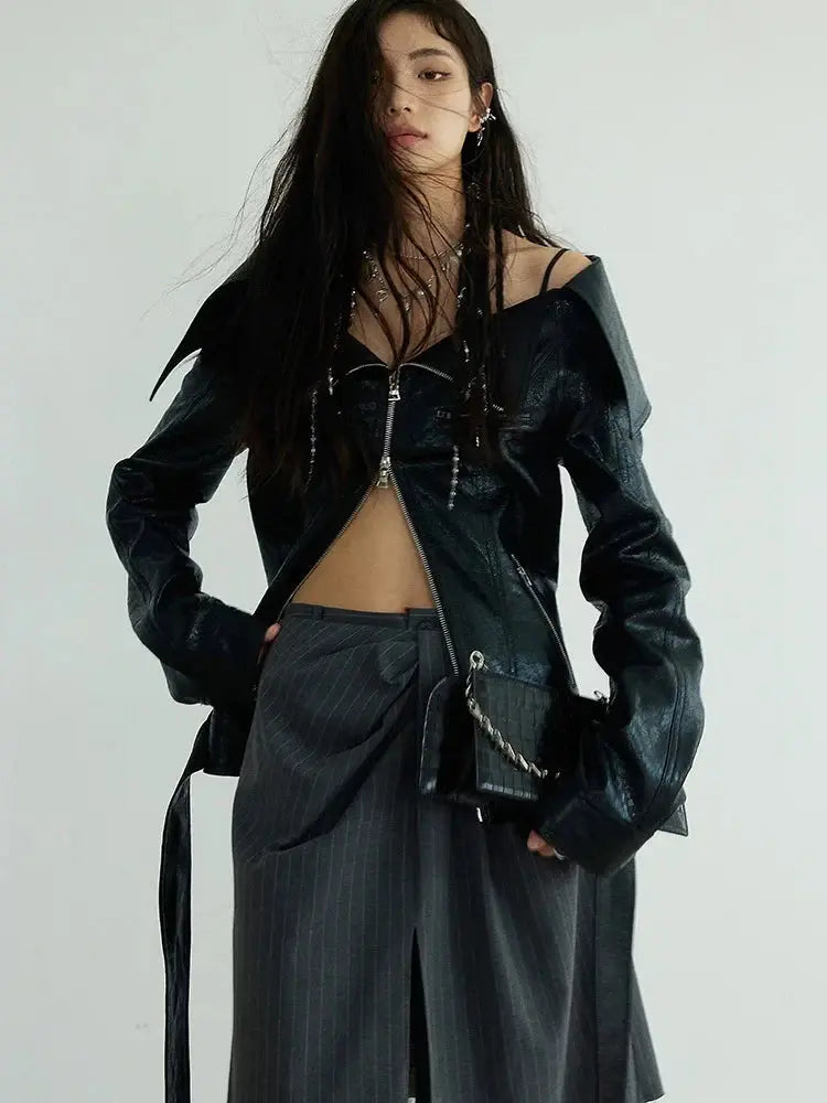 Shu Pinstripe Lace Skirt Pants by Marigold Shadows Marigold Shadows