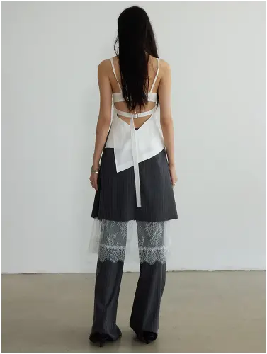 Shu Pinstripe Lace Skirt Pants by Marigold Shadows Marigold Shadows