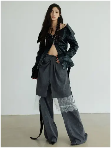 Shu Pinstripe Lace Skirt Pants by Marigold Shadows Marigold Shadows