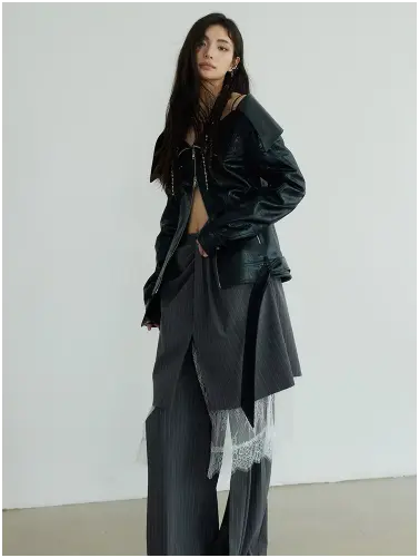 Shu Pinstripe Lace Skirt Pants by Marigold Shadows Marigold Shadows